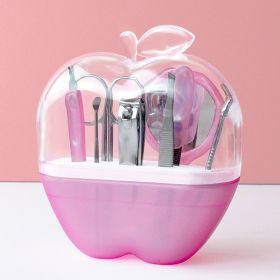 Creative Apple-Shaped Nail Tool 8 Pieces Manicure and Eyebrow Clipper Sets - PINK