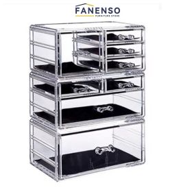 Fanenso Cosmetics Storage Box Acrylic Transparent Plastic Drawer Lipstick Makeup Multi-layered Desktop Finishing Rack - as shown