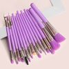 Maange 15Pcs Professional Eyes Makeup Brushes Set Wood Handle Eyeshadow Eyebrow Eyeliner Blending Powder Smudge Brush - Fluorescent purple