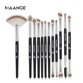 MAANGE 12 Pcs Makeup Brushes Set Eyeshadow Eyeliner Eyelash Eyebrow Brush Beauty Make up Blending Tools Maquiagem - Black