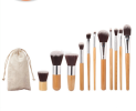 11 Pcs Bamboo Handle Makeup Brushes Beauty Tools Set - A