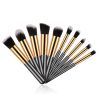 (Black and gold) 10 eye shadow powder eyebrow pencil eyeliner blush foundation concealer makeup brush set - default