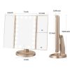 Desktop LED Makeup Three-sided Folding Mirror 2X3X Magnifying Makeup Mirror Dressing Table Mirror Three-fold Mirror With Light - champagne gold