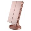 Desktop LED Makeup Three-sided Folding Mirror 2X3X Magnifying Makeup Mirror Dressing Table Mirror Three-fold Mirror With Light - Rose gold